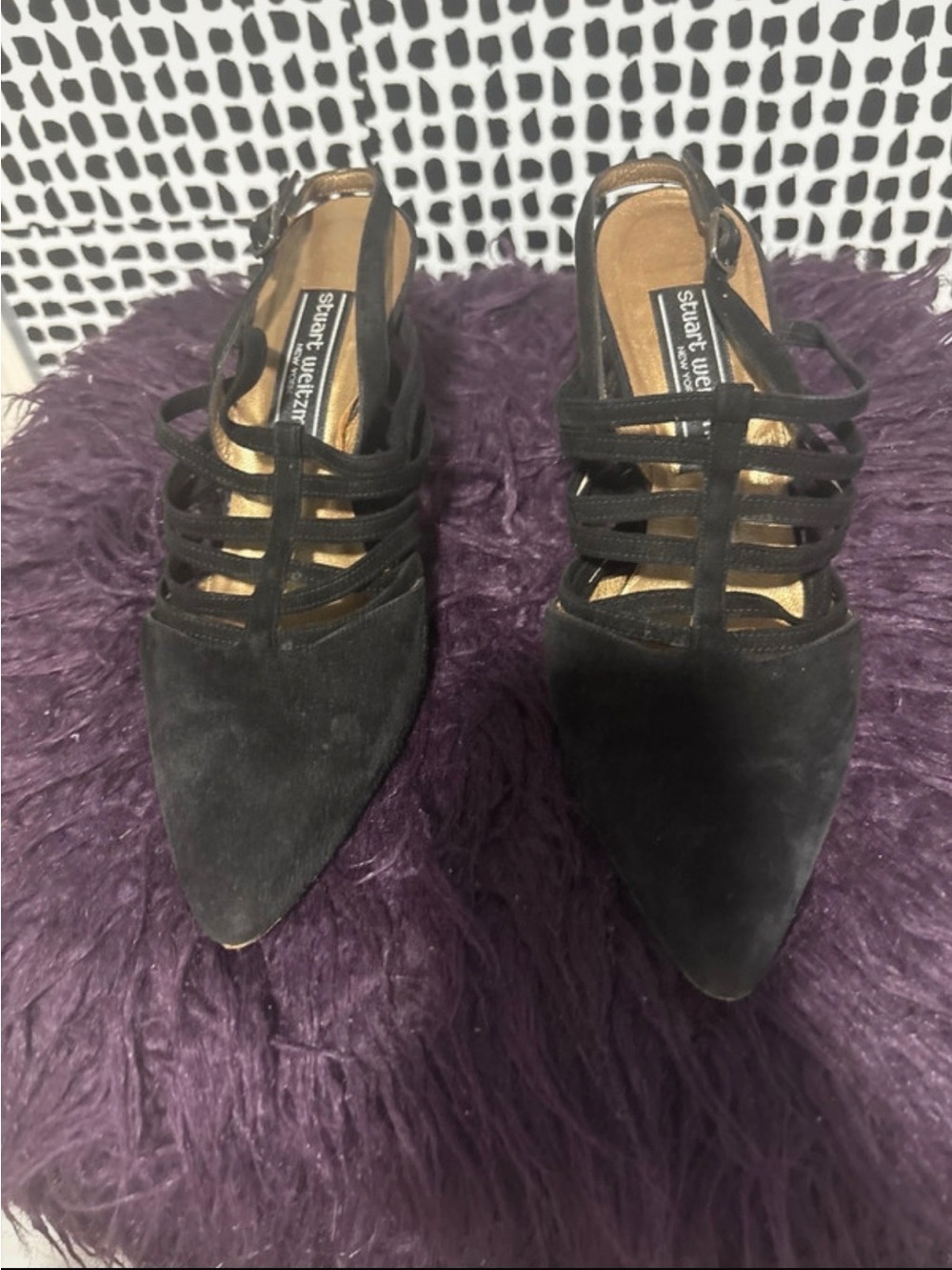 Stuart Weitzman Black Strappy Pointed Toe Heels